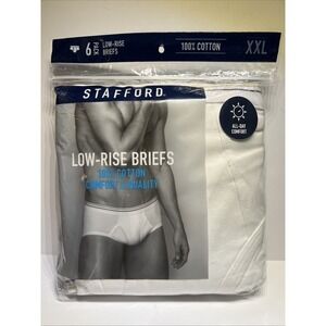 Stafford Men's 6-Pack 100% Cotton Low-Rise White Briefs XXL